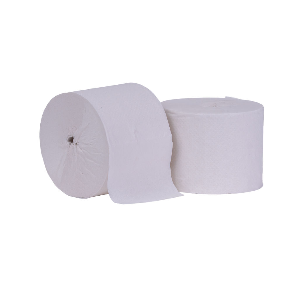 24000 Coreless Standard Roll Tissue. Two rolls side by side.