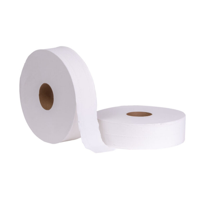 25030 Jumbo Roll Tissue, 2-Ply. Two rolls side by side.