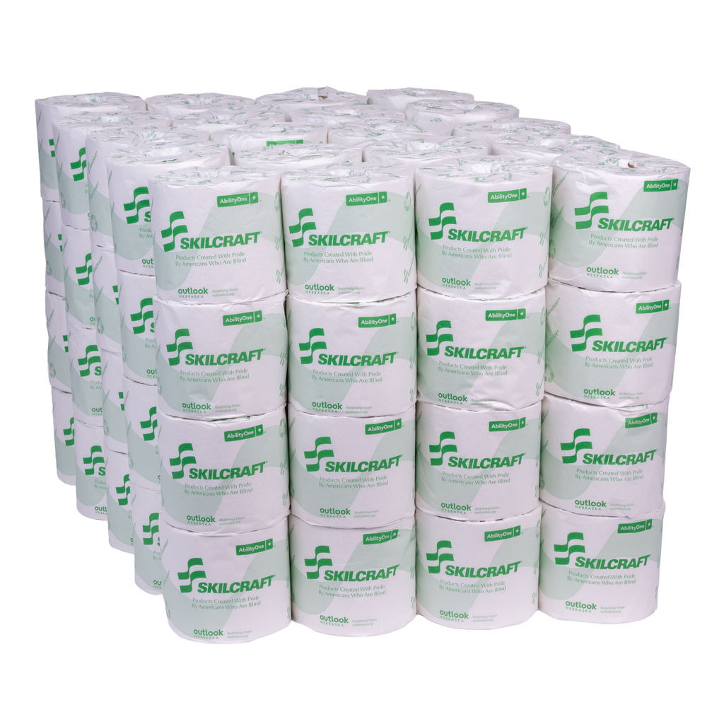 26010 Standard White Bath Tissue, 2-Ply. 80 rolls stacked.