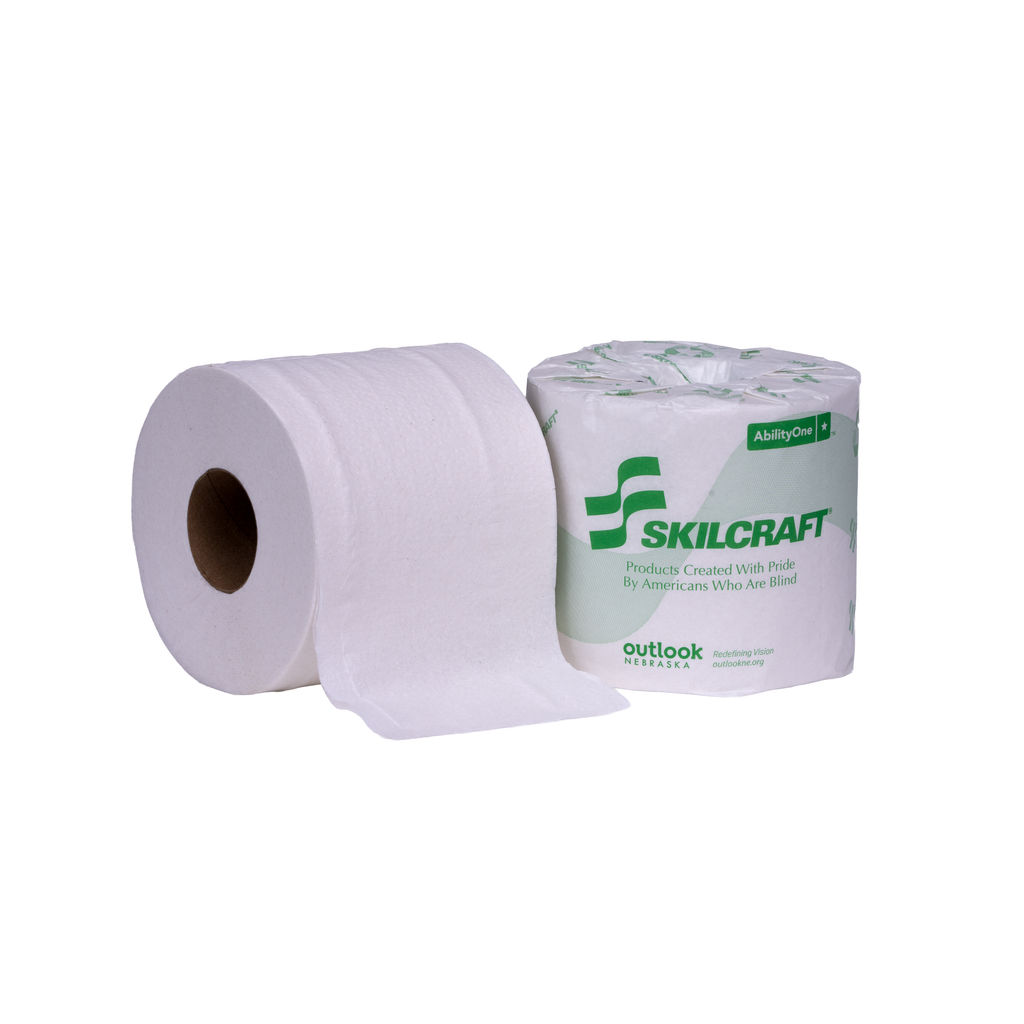 26010 Standard White Bath Tissue, 2-Ply. Two rolls side by side.