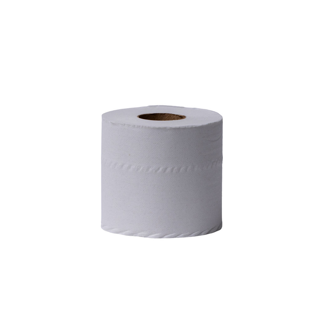 Standard roll bathroom tissue, 2-ply, white, made from 100% recycled fiber, environmentally friendly, 500 sheets per roll.