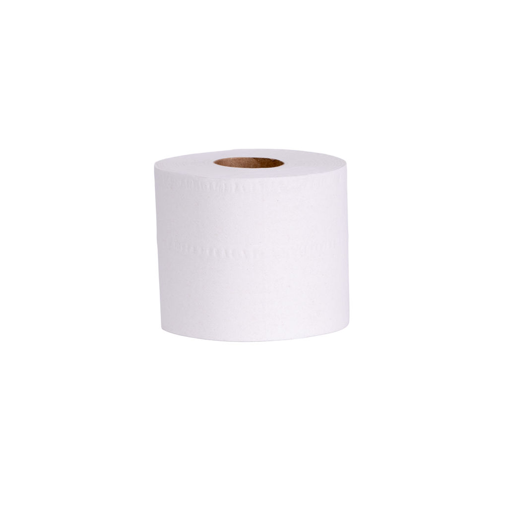 Standard roll bathroom tissue, 2-ply, 550 sheets, eco-friendly, made from 100% recycled fiber, individually wrapped, suitable for universal dispensers.