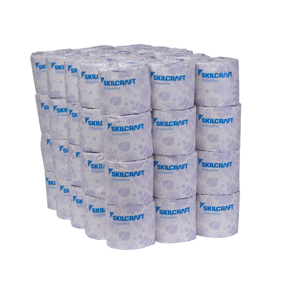 SKILCRAFT Professional standard roll tissue, 2-ply, 400 sheets per roll, eco-friendly, suitable for offices and hotels.